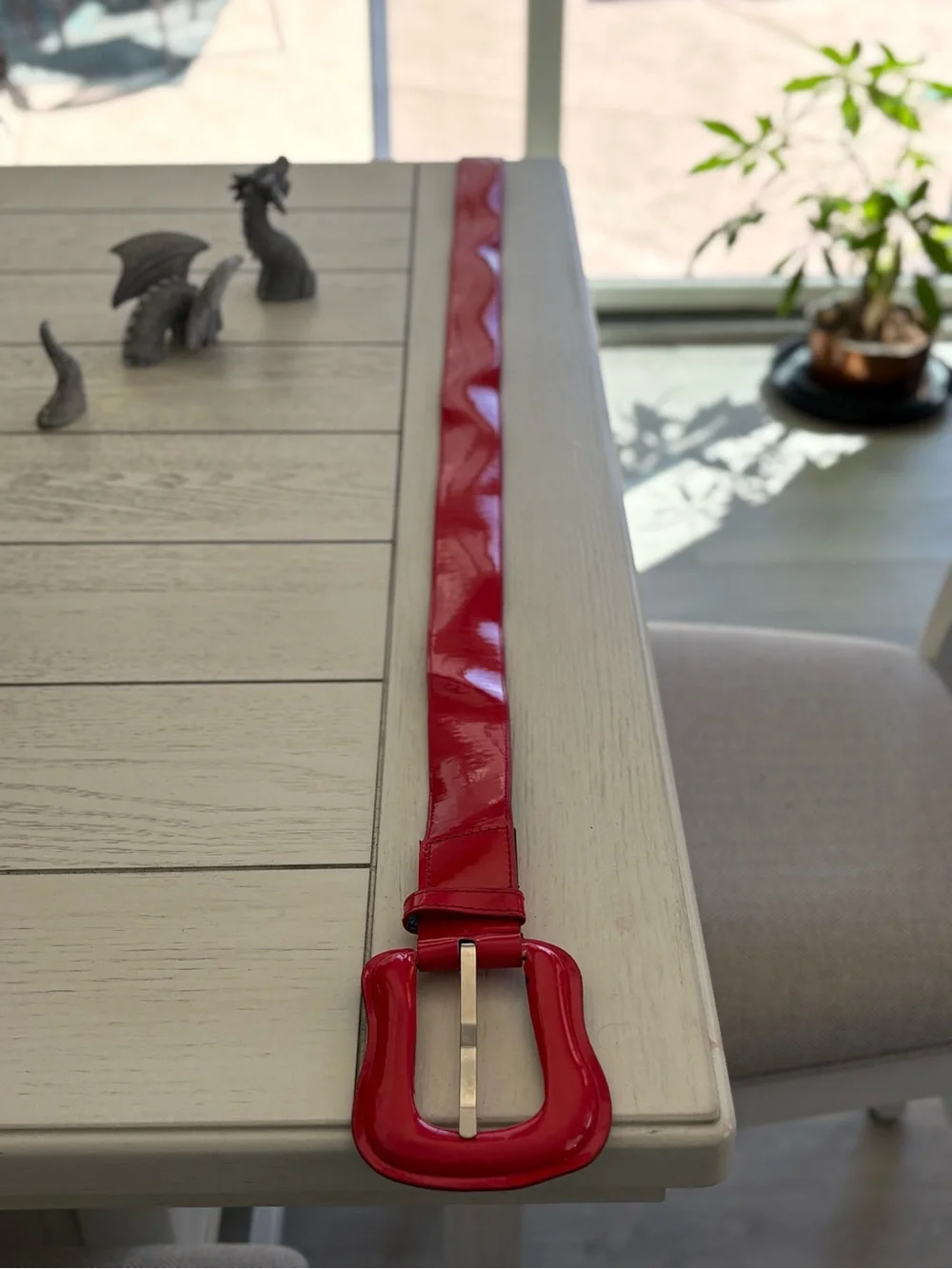 Red Patent Leather Women's Fashion Belt - Wide Buckle Sz XL